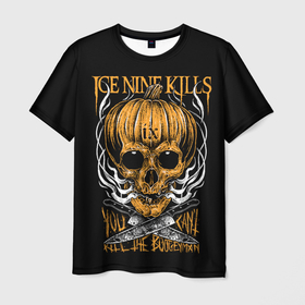Мужская футболка 3D с принтом Ice Nine Kills, You Cant Kill The Boogeyman в Санкт-Петербурге, 100% полиэфир | прямой крой, круглый вырез горловины, длина до линии бедер | heavy metal | ice nine | ice nine kills | ink | you cant kill the boogeyman | группы | метал | музыка | рок | тыква | череп