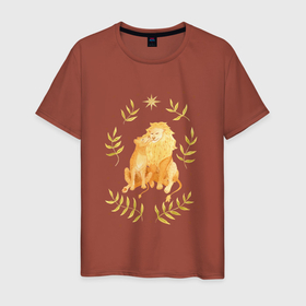 Мужская футболка хлопок с принтом Звездные львы в Санкт-Петербурге, 100% хлопок | прямой крой, круглый вырез горловины, длина до линии бедер, слегка спущенное плечо. | акварель | животные | иллюстрация | лев | львы | любовь | пара