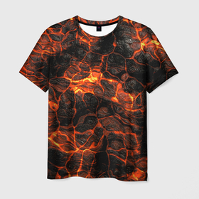 Мужская футболка 3D с принтом Горящая лава в Санкт-Петербурге, 100% полиэфир | прямой крой, круглый вырез горловины, длина до линии бедер | burning | fire | flowing | lava | plasma | streaks | texture | waves | волны | горящая | лава | огонь | плазма | разводы | текстура | течет