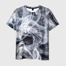Мужская футболка 3D с принтом Графика дыма в Тюмени, 100% полиэфир | прямой крой, круглый вырез горловины, длина до линии бедер | art | black and white | graphics | lines | puffs of smoke | smoke | waves | волны | графика | дым | искусство | клубы дыма | линии | чернобелая