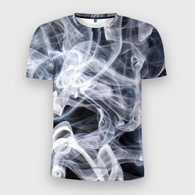Мужская футболка 3D Slim с принтом Графика дыма в Новосибирске, 100% полиэстер с улучшенными характеристиками | приталенный силуэт, круглая горловина, широкие плечи, сужается к линии бедра | art | black and white | graphics | lines | puffs of smoke | smoke | waves | волны | графика | дым | искусство | клубы дыма | линии | чернобелая