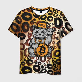 Мужская футболка 3D с принтом BitCoin кот в Кировске, 100% полиэфир | прямой крой, круглый вырез горловины, длина до линии бедер | Тематика изображения на принте: bitcoin | btc | альткоин | альты | биткоин | биток | бтс | бтц | крипта | криптовалюта