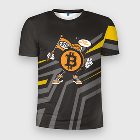 Мужская футболка 3D Slim с принтом BTC монета в Екатеринбурге, 100% полиэстер с улучшенными характеристиками | приталенный силуэт, круглая горловина, широкие плечи, сужается к линии бедра | bitcoin | btc | альткоин | альты | биткоин | биток | бтс | бтц | крипта | криптовалюта