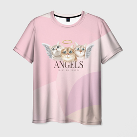 Мужская футболка 3D с принтом Кошечки   ангелы в Екатеринбурге, 100% полиэфир | прямой крой, круглый вырез горловины, длина до линии бедер | Тематика изображения на принте: angels | ангел | ангелы | кот | котенок | котик | кошка | милая