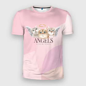 Мужская футболка 3D Slim с принтом Кошечки   ангелы в Курске, 100% полиэстер с улучшенными характеристиками | приталенный силуэт, круглая горловина, широкие плечи, сужается к линии бедра | angels | ангел | ангелы | кот | котенок | котик | кошка | милая