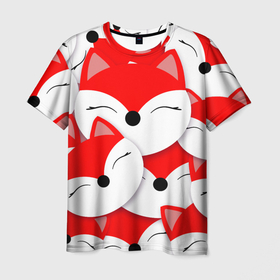 Мужская футболка 3D с принтом Лисёнок принт в Кировске, 100% полиэфир | прямой крой, круглый вырез горловины, длина до линии бедер | красный лис | лис | лисёнок | минимализм | мультяшки | паттерн