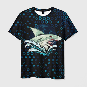 Мужская футболка 3D с принтом Морская угроза в Тюмени, 100% полиэфир | прямой крой, круглый вырез горловины, длина до линии бедер | акула | арт | графика | море | морские жители | рыбы