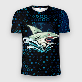 Мужская футболка 3D Slim с принтом Морская угроза в Тюмени, 100% полиэстер с улучшенными характеристиками | приталенный силуэт, круглая горловина, широкие плечи, сужается к линии бедра | акула | арт | графика | море | морские жители | рыбы