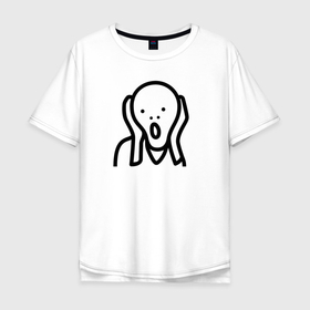 Мужская футболка хлопок Oversize с принтом Крик Стикер в Новосибирске, 100% хлопок | свободный крой, круглый ворот, “спинка” длиннее передней части | edvard munch | scream | крик | стикер | эдвард мунк