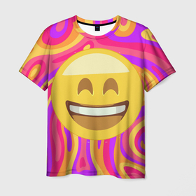 Мужская футболка 3D с принтом Смеющийся эмодзи в Петрозаводске, 100% полиэфир | прямой крой, круглый вырез горловины, длина до линии бедер | красочный | позитив | радость | эмодзи | яркая | яркость