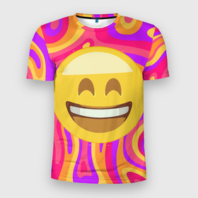 Мужская футболка 3D Slim с принтом Смеющийся эмодзи в Санкт-Петербурге, 100% полиэстер с улучшенными характеристиками | приталенный силуэт, круглая горловина, широкие плечи, сужается к линии бедра | красочный | позитив | радость | эмодзи | яркая | яркость