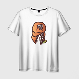 Мужская футболка 3D с принтом Обезъяна в Екатеринбурге, 100% полиэфир | прямой крой, круглый вырез горловины, длина до линии бедер | бананы | горилла | гориллы | дерево | джунгли | живая планета | животные | звери | мартышка | обезъяна | орангутанг | планета | примат | природа | существо | человек | шимпанзе