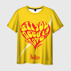 Мужская футболка 3D с принтом All u need is love Beatles в Петрозаводске, 100% полиэфир | прямой крой, круглый вырез горловины, длина до линии бедер | alternative | beatles | music | rock | альтернатива | битлс | битлы | джон леннон | джордж харрисон | музыка | пол маккартни | ринго старр | рок