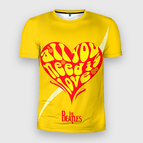 Мужская футболка 3D Slim с принтом All u need is love Beatles в Новосибирске, 100% полиэстер с улучшенными характеристиками | приталенный силуэт, круглая горловина, широкие плечи, сужается к линии бедра | alternative | beatles | music | rock | альтернатива | битлс | битлы | джон леннон | джордж харрисон | музыка | пол маккартни | ринго старр | рок