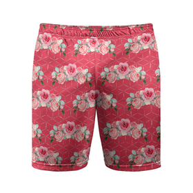 Мужские шорты спортивные с принтом Красные розы паттерн в Курске,  |  | rose | паттерн | розочки | розы | цветки | цветочки | цветы