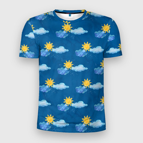 Мужская футболка 3D Slim с принтом Облака и солнце , 100% полиэстер с улучшенными характеристиками | приталенный силуэт, круглая горловина, широкие плечи, сужается к линии бедра | весна | лето | небо | облоко | осень | погода | прогноз | солнце