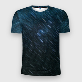 Мужская футболка 3D Slim с принтом Sky line в Новосибирске, 100% полиэстер с улучшенными характеристиками | приталенный силуэт, круглая горловина, широкие плечи, сужается к линии бедра | выдержка | звезды | космос | небо | штрихи