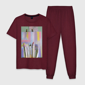 Мужская пижама хлопок с принтом Brush , 100% хлопок | брюки и футболка прямого кроя, без карманов, на брюках мягкая резинка на поясе и по низу штанин
 | градиент | живопись | картина | кисточки | краски | масло | современное искусство | художник
