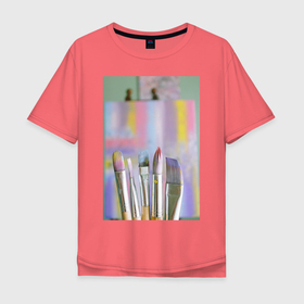 Мужская футболка хлопок Oversize с принтом Brush в Тюмени, 100% хлопок | свободный крой, круглый ворот, “спинка” длиннее передней части | градиент | живопись | картина | кисточки | краски | масло | современное искусство | художник