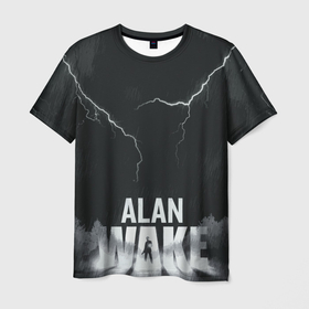 Мужская футболка 3D с принтом Alan Wake | Dark Place в Белгороде, 100% полиэфир | прямой крой, круглый вырез горловины, длина до линии бедер | Тематика изображения на принте: alan wake | forest | lightning | night | алан уэйк | деревья | лес | молния | ночь