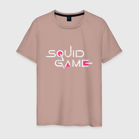 Мужская футболка хлопок с принтом Squid Game name в Белгороде, 100% хлопок | прямой крой, круглый вырез горловины, длина до линии бедер, слегка спущенное плечо. | game | squid | игра | кальмара | сериал