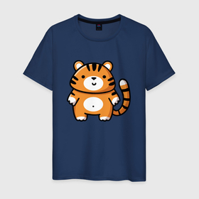 Мужская футболка хлопок с принтом Тигренок 2022 в Курске, 100% хлопок | прямой крой, круглый вырез горловины, длина до линии бедер, слегка спущенное плечо. | 2022 | год тигра | новый год | новый год 2022 | тигр | тигра | тигренок