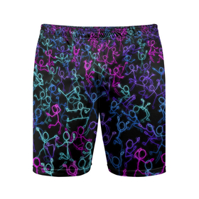 Мужские шорты спортивные с принтом Neon Rave Party ,  |  | disco | rave | дискотека | неоновый | рейв | танцы | человечки
