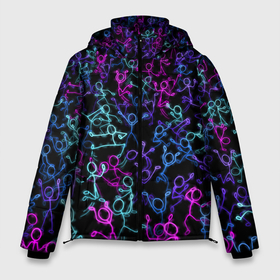 Мужская зимняя куртка 3D с принтом Neon Rave Party в Белгороде, верх — 100% полиэстер; подкладка — 100% полиэстер; утеплитель — 100% полиэстер | длина ниже бедра, свободный силуэт Оверсайз. Есть воротник-стойка, отстегивающийся капюшон и ветрозащитная планка. 

Боковые карманы с листочкой на кнопках и внутренний карман на молнии. | Тематика изображения на принте: disco | rave | дискотека | неоновый | рейв | танцы | человечки