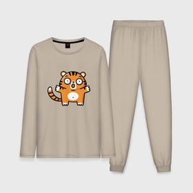 Мужская пижама хлопок (с лонгсливом) с принтом Испуганный тигренок в Петрозаводске,  |  | 2022 | год тигра | новый год | новый год 2022 | тигр | тигра | тигренок