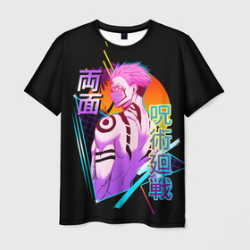 Мужская футболка 3D с принтом Jujutsu Kaisen , Сукуна (неон) , 100% полиэфир | прямой крой, круглый вырез горловины, длина до линии бедер | jujutsu kaisen | аниме | двуликий | дзюдзюцу кайсэн | король проклятий | магическая битва | манга | неон | рёмэн сукуна