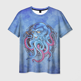 Мужская футболка 3D с принтом Мистер Осьминог в Кировске, 100% полиэфир | прямой крой, круглый вырез горловины, длина до линии бедер | арт | графика | моллюск | морские жители | мультяшка | осьминог