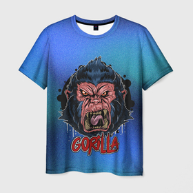 Мужская футболка 3D с принтом Gorilla hard в Кировске, 100% полиэфир | прямой крой, круглый вырез горловины, длина до линии бедер | арт | горилла | графика | животные | звери | обезьяна