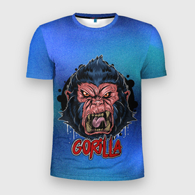 Мужская футболка 3D Slim с принтом Gorilla hard в Петрозаводске, 100% полиэстер с улучшенными характеристиками | приталенный силуэт, круглая горловина, широкие плечи, сужается к линии бедра | арт | горилла | графика | животные | звери | обезьяна