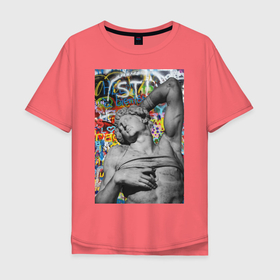 Мужская футболка хлопок Oversize с принтом Emotions в Тюмени, 100% хлопок | свободный крой, круглый ворот, “спинка” длиннее передней части | граффити | мужчина | надписи | рисунок | скульптура | современное искусство | статуя | торс | уличный стиль