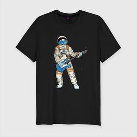 Мужская футболка хлопок Slim с принтом Астронавт гетарист в Курске, 92% хлопок, 8% лайкра | приталенный силуэт, круглый вырез ворота, длина до линии бедра, короткий рукав | арт | астронавт | гитара | иллюстрация | скафандр