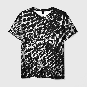 Мужская футболка 3D с принтом Хаос белого на черном в Тюмени, 100% полиэфир | прямой крой, круглый вырез горловины, длина до линии бедер | абстракция | краска | мазки | паутина | принт | пятна | разводы | раскраска | рисунок | сетка | текстура | узор | хаотичный | чб | черно белое