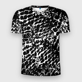 Мужская футболка 3D Slim с принтом Хаос белого на черном в Екатеринбурге, 100% полиэстер с улучшенными характеристиками | приталенный силуэт, круглая горловина, широкие плечи, сужается к линии бедра | абстракция | краска | мазки | паутина | принт | пятна | разводы | раскраска | рисунок | сетка | текстура | узор | хаотичный | чб | черно белое
