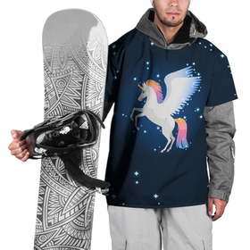 Накидка на куртку 3D с принтом Милый пегас единорог с радужной гривой в Тюмени, 100% полиэстер |  | horse | pony | rainbow | unicorn | аликорн | волшебно | единорог | единороги | звезды | крылья | лошадь | ночь | пегас | пони | радуга | рог | юникорн