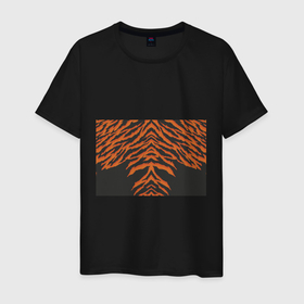 Мужская футболка хлопок с принтом Шкура тигра оранжевая в Екатеринбурге, 100% хлопок | прямой крой, круглый вырез горловины, длина до линии бедер, слегка спущенное плечо. | tiger | tiger fur | tiger hide | tiger texture | текстура тигра | тигр | тигровая