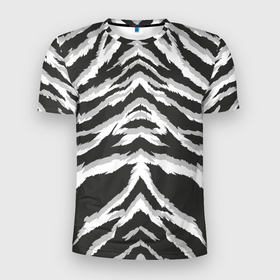Мужская футболка 3D Slim с принтом Белая шкура тигра в Белгороде, 100% полиэстер с улучшенными характеристиками | приталенный силуэт, круглая горловина, широкие плечи, сужается к линии бедра | tiger | tiger fur | tiger hide | tiger texture | текстура тигра | тигр | тигровая
