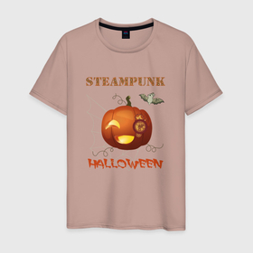 Мужская футболка хлопок с принтом Стимпанк хэллоуин 2 , 100% хлопок | прямой крой, круглый вырез горловины, длина до линии бедер, слегка спущенное плечо. | летучая мышь | паутина | стимпанк | хэллоуин | часы | шестерёнки