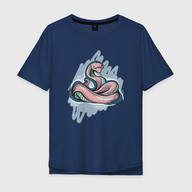 Мужская футболка хлопок Oversize с принтом Опасная змея в Петрозаводске, 100% хлопок | свободный крой, круглый ворот, “спинка” длиннее передней части | гадюка | зверь | змеи | змеюка | змея | опасно | опасность | пасть | хищник | чешуя | яд | ядовитый