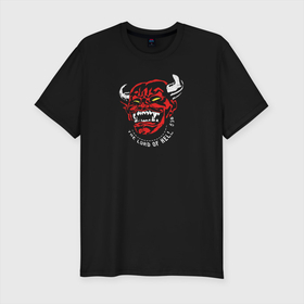 Мужская футболка хлопок Slim с принтом The Lord of Hell в Петрозаводске, 92% хлопок, 8% лайкра | приталенный силуэт, круглый вырез ворота, длина до линии бедра, короткий рукав | devil | evil | ад | демон | дьявол | зло | монстр | сатана | страшный | хоррор