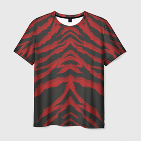 Мужская футболка 3D с принтом Красная шкура тигра в Петрозаводске, 100% полиэфир | прямой крой, круглый вырез горловины, длина до линии бедер | tiger | tiger fur | tiger hide | tiger texture | текстура тигра | тигр | тигровая