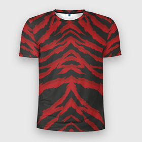 Мужская футболка 3D Slim с принтом Красная шкура тигра в Белгороде, 100% полиэстер с улучшенными характеристиками | приталенный силуэт, круглая горловина, широкие плечи, сужается к линии бедра | tiger | tiger fur | tiger hide | tiger texture | текстура тигра | тигр | тигровая