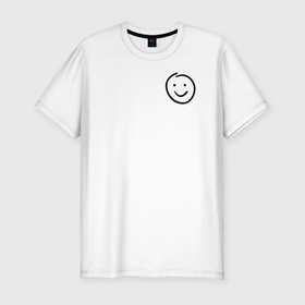 Мужская футболка хлопок Slim с принтом Смайлик (со стороны сердца) в Новосибирске, 92% хлопок, 8% лайкра | приталенный силуэт, круглый вырез ворота, длина до линии бедра, короткий рукав | emoji | круг | лицо | милота | настроение | овал | позитив | радость | рисунок от руки | рожица | символ | смайл | смайлик | счастье | улыбающийся | улыбка | человечек | эмодзи | эмотикон | эмоции