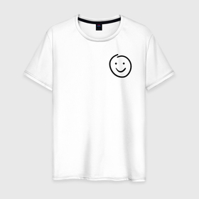 Мужская футболка хлопок с принтом Смайлик (со стороны сердца) , 100% хлопок | прямой крой, круглый вырез горловины, длина до линии бедер, слегка спущенное плечо. | Тематика изображения на принте: emoji | круг | лицо | милота | настроение | овал | позитив | радость | рисунок от руки | рожица | символ | смайл | смайлик | счастье | улыбающийся | улыбка | человечек | эмодзи | эмотикон | эмоции