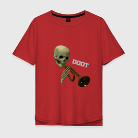 Мужская футболка хлопок Oversize с принтом Дудец | Trumpet Skull , 100% хлопок | свободный крой, круглый ворот, “спинка” длиннее передней части | memes | skull | trumpet | дудец | мемы | мистер дудец | труба | хэллуин | череп