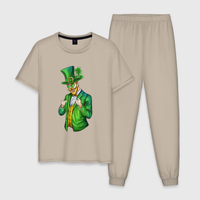 Мужская пижама хлопок с принтом Дедушка Патрик в Тюмени, 100% хлопок | брюки и футболка прямого кроя, без карманов, на брюках мягкая резинка на поясе и по низу штанин
 | Тематика изображения на принте: иллюстрация | ирландия | мужчина | патрик | святой | счастливый