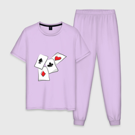 Мужская пижама хлопок с принтом Покерные карты в Кировске, 100% хлопок | брюки и футболка прямого кроя, без карманов, на брюках мягкая резинка на поясе и по низу штанин
 | буби | игральные карты | крести | пики | покер | туз | черви